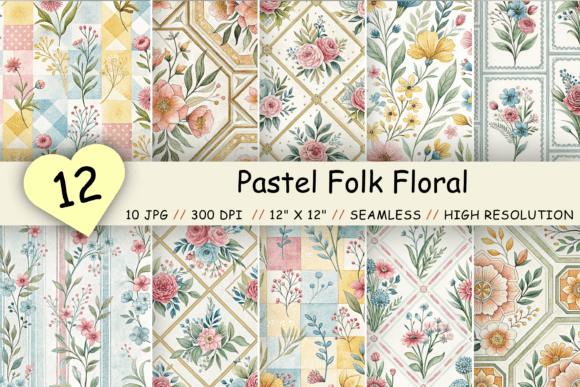 Download Pastel Folk Floral Digital Paper - Digital paper Collection