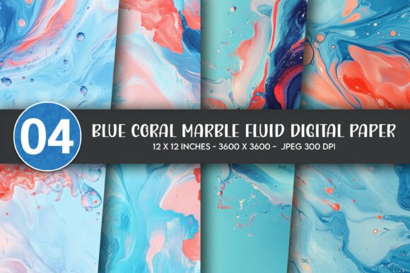 Download Blue Coral Marble Fluid Digital Paper - Digital paper Collection