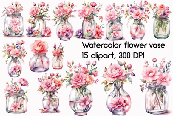 Download Watercolor Flower Vase Clipart Bundle - Flower vase clipart Collection