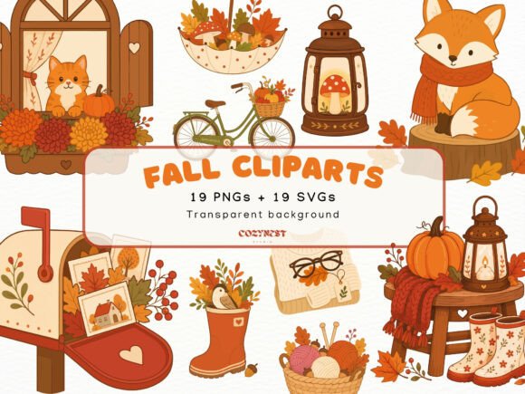 Download Cozy Autumn Flat Cliparts, Fall PNG SVG - Png Collection