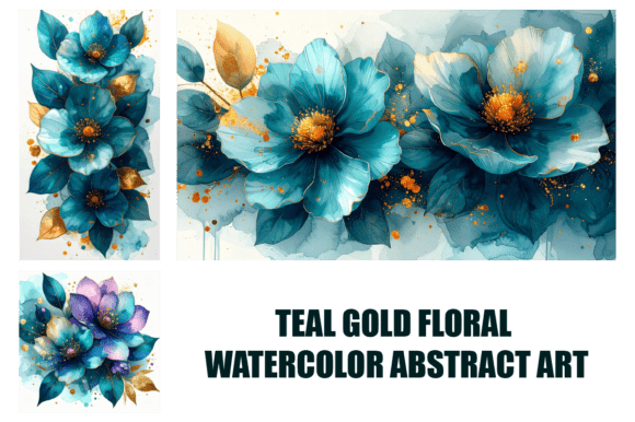 Download Teal Gold Floral Watercolor Abstract Art - Abstract art Collection