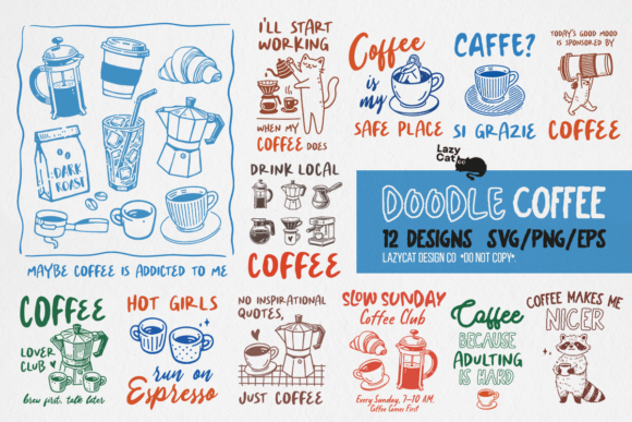 Download Funny Coffee Doodle SVG PNG Bundle - Png Collection