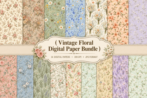 Download Vintage Cottagecore Floral Digital Paper - Digital paper Collection