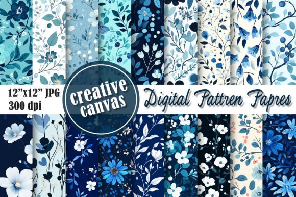 Download Blue Floral Digital Paper Bundle - Digital paper Collection