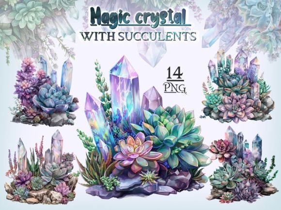 Download Crystals with Succulents PNG Bundle - Png Collection