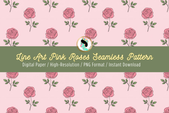 Download Line Art Pink Roses Seamless Pattern PNG - Png Collection